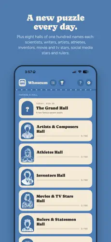 Whoseum's hall list: the daily Grand Hall plus eight permanent halls of famous figures